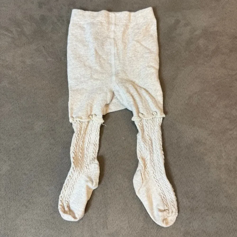 H&M Ivory Oatmeal Cable Knit Ruffle Thick Knit Sweater Tights18 18-24 Months 2T